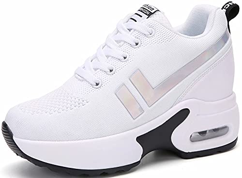 GILKUO Wedges Damen Sneaker Mit Keilabsatz Schuhe Sommer Sportschuhe Atmungsaktive Weiß Größe 39 von GILKUO
