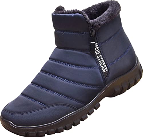 GILKUO Winterschuhe Herren Winterstiefel Wasserdicht Gefüttert Schneestiefel Warm Winter Schuhe Stiefel Männer Reißverschluss Blau Größe 43 von GILKUO