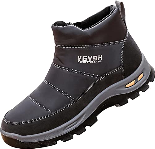 GILKUO Winterschuhe Winterstiefel Herren Gefüttert Wasserdicht Schneestiefel Winterstiefeletten Reißverschluss Winter Stiefel Schuhe Männer Grau 38 von GILKUO