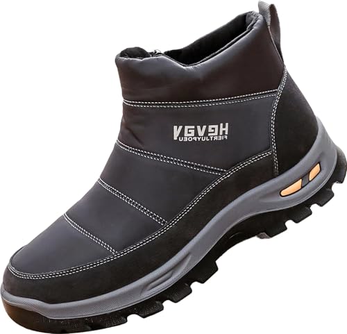 GILKUO Winterschuhe Herren Gefüttert Wasserdicht Schuhe Winter Winterstiefel Reißverschlus Schneestiefel Warme Winterstiefeletten Männer Grau 41 von GILKUO