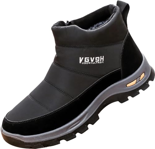 GILKUO Winterschuhe Herren Gefüttert Wasserdicht Schuhe Winter Winterstiefel Reißverschlus Schneestiefel Warme Winterstiefeletten Schwarz Größe 42 von GILKUO