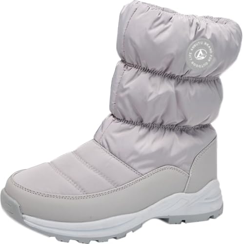 GILKUO Winterstiefel Damen Wasserdicht Schneestiefel Gefüttert Reißverschluss Schneeschuhe Winterschuhe Stiefel Warm Winter Boots Silber Größe 38 von GILKUO