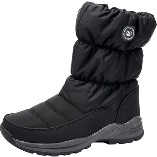 GILKUO Winterstiefel Damen Wasserdicht Schneestiefel Gefüttert Reißverschluss Schneeschuhe Winterschuhe Stiefel Warm Winter Boots Schwarz Größe 36 von GILKUO