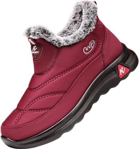 GILKUO Winterstiefel Damen Winterschuhe Gefüttert Schneestiefel Fell Warm Wasserdicht Winter Stiefel Stiefeletten Schuhe Rot Größe 36 von GILKUO