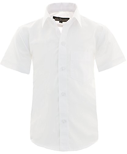 GILLSONZ A0 vDa New Kinder Party Hemd freizeit Hemd bügelleicht Kurz ARM mit 15 Farben Gr.86-170 (164/170, Weiß) von GILLSONZ