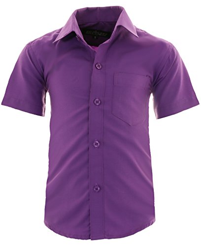 GILLSONZ A0 vDa New Kinder Party Hemd Freizeit Hemd bügelleicht Kurz ARM Gr.86-158 (128-134, Lila) von GILLSONZ