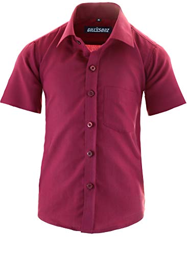GILLSONZ A0vDa Kinder Party Hemd Freizeit Hemd bügelleicht Kurz ARM mit 9 Farben Gr.86-158 (104/110, Bordeaux) von GILLSONZ