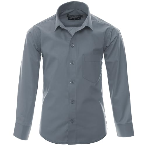 GILLSONZ A1New Kinder Party Freizeit Student Hemd Langarm (DE/NL/SE/PL, Numerisch, 128, 134, Regular, Grau) von GILLSONZ