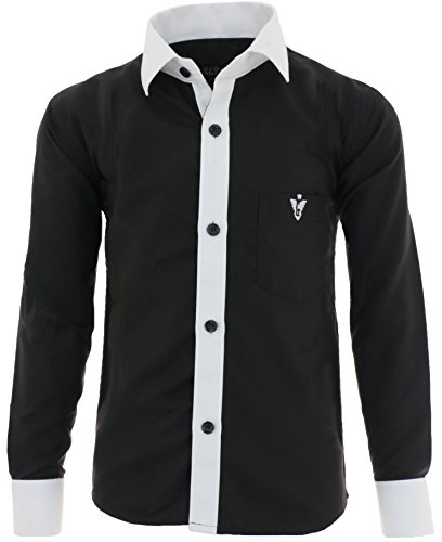 GILLSONZ A2vDa Kinder Party Hemd Freizeit Hemd bügelleicht Lange Arm mit 8 Farben Gr.86-158 (92/98, Schwarz) von GILLSONZ