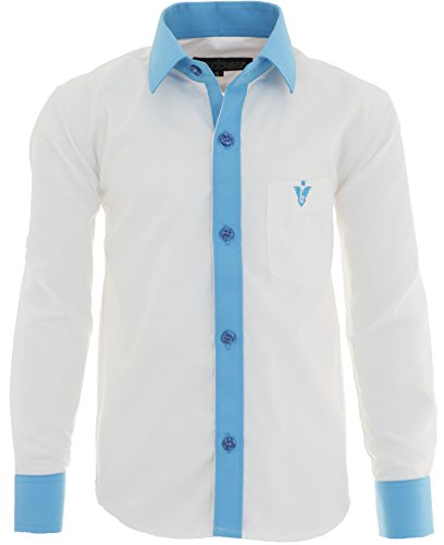 GILLSONZ A2vDa Kinder Party Hemd Freizeit Hemd bügelleicht Lange Arm mit 8 Farben Gr.86-158 (92/98, Weiß) von GILLSONZ