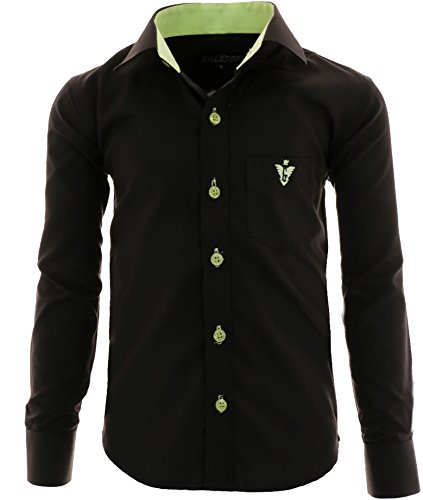 GILLSONZ A4vDa Kinder Party Hemd Freizeit Hemd bügelleicht Lange Arm mit 9 Farben Gr.86-158 (104/110, Schwarz-Grün) von GILLSONZ