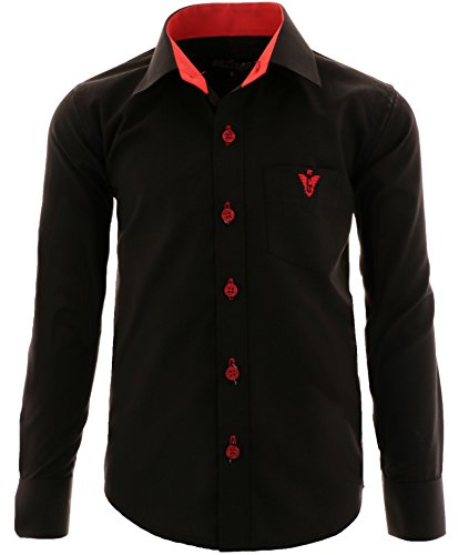 GILLSONZ A4vDa Kinder Party Hemd Freizeit Hemd bügelleicht Lange Arm mit 9 Farben Gr.86-158 (140/146, Schwarz-Rot) von GILLSONZ