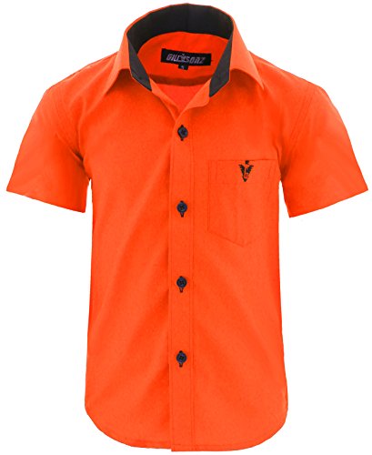 GILLSONZ A70vDa Kinder Party Hemd Freizeit Hemd bügelleicht Kurz ARM 7 Farben Gr.86-158 (104/110, Orange) von GILLSONZ