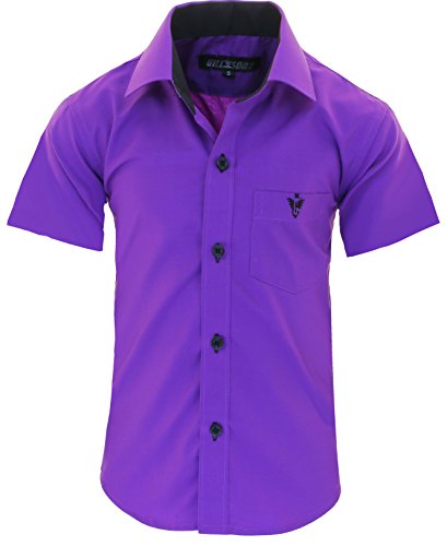 GILLSONZ A70vDa Kinder Party Hemd Freizeit Hemd bügelleicht Kurz ARM 7 Farben Gr.86-158 (152/158, Lila) von GILLSONZ