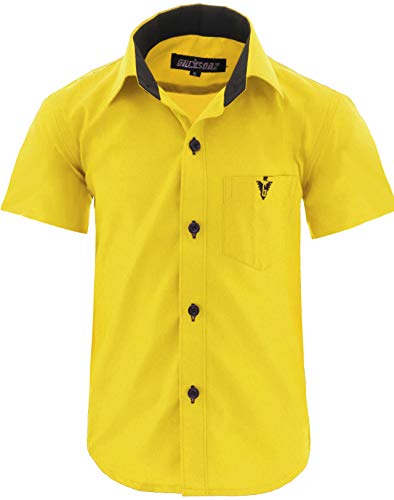 A70vDa Kinder Party Hemd Freizeit Hemd bügelleicht Kurz ARM 7 Farben Gr.86-158 (158/164, Gelb) von GILLSONZ