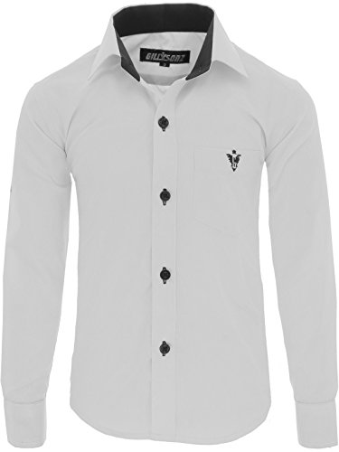 GILLSONZ A7vDa Kinder Party Hemd Freizeit Hemd bügelleicht Lange Arm mit 10 Farben Gr.86Bis158 (116/122, Weiß) von GILLSONZ