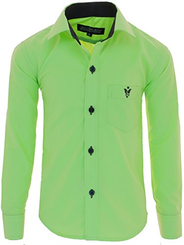GILLSONZ A7vDa Kinder Party Hemd Freizeit Hemd bügelleicht Lange Arm mit 10 Farben Gr.86Bis158 (164/170, Apfelgrün) von GILLSONZ