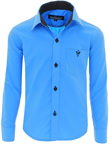 GILLSONZ A7vDa Kinder Party Hemd Freizeit Hemd bügelleicht Lange Arm mit 10 Farben Gr.86Bis158 (164/170, Türkis) von GILLSONZ
