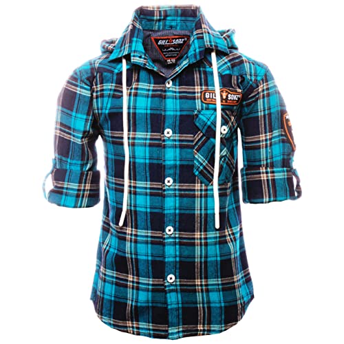 GILLSONZ DS50-1 Kinder Freizeit Student Hemd Langarm Kapuze Indigo Farbe (as3, Numeric, Numeric_152, Numeric_158, Regular, Türkis) von GILLSONZ
