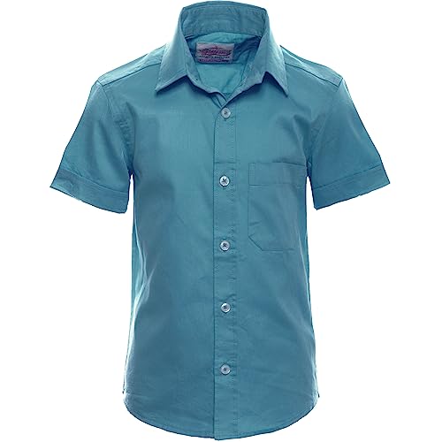 GILLSONZ DS72 Kinder Party Freizeit Student Hemd Kurzarm 100% Baumwolle (as3, Numeric, Numeric_140, Numeric_146, Regular, Petrol) von GILLSONZ