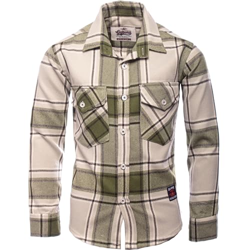 GILLSONZ DSF-73 Flanellhemden Kariertes Hemd Kinder Freizeit Student Hemd (DE/NL/SE/PL, Numerisch, 152, 158, Regular, Grün1) von GILLSONZ
