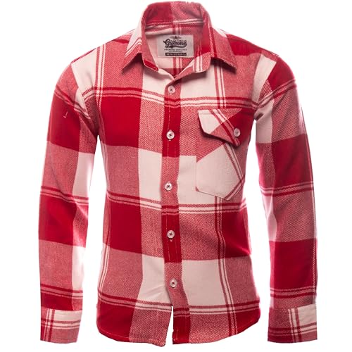 GILLSONZ DSF-73 Flanellhemden Kariertes Hemd Kinder Freizeit Student Hemd (DE/NL/SE/PL, Numerisch, 164, 170, Regular, Rot4) von GILLSONZ