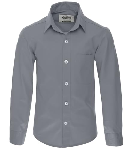 GILLSONZ DSFS77NEW Kinder Party Freizeit Student Hemd Langarm100% Baumwolle (DE/NL/SE/PL, Numerisch, 128, 134, Regular, Grau) von GILLSONZ