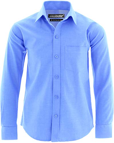 GILLSONZ GA22 vDa Kinder Party Freizeit Oxford Student Hemd Lange Arm 100% Baumwolle (128/134(EU 8-9y), Hell-Blau(14)) von GILLSONZ
