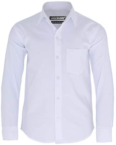 GILLSONZ GA22 vDa Kinder Party Freizeit Oxford Student Hemd Lange Arm 100% Baumwolle (140/146(EU 10-11y), Weiß(14)) von GILLSONZ