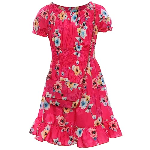 GILLSONZ KK0001 KK5001-2 Mädchen Party Freizeit Sommer Kleid mit Tasche (as3, Numeric, Numeric_110, Numeric_116, Regular, Pink-Blau) von GILLSONZ