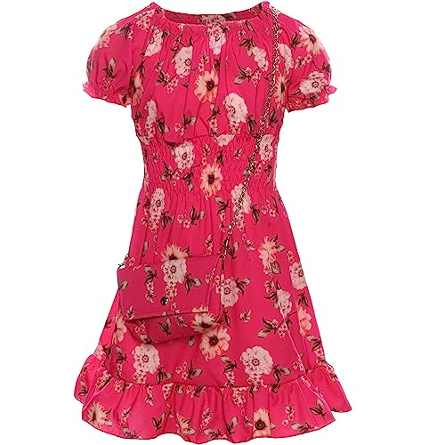GILLSONZ KK0001 KK5001-2 Mädchen Party Freizeit Sommer Kleid mit Tasche (as3, Numeric, Numeric_122, Numeric_128, Regular, Pink-Rosa) von GILLSONZ