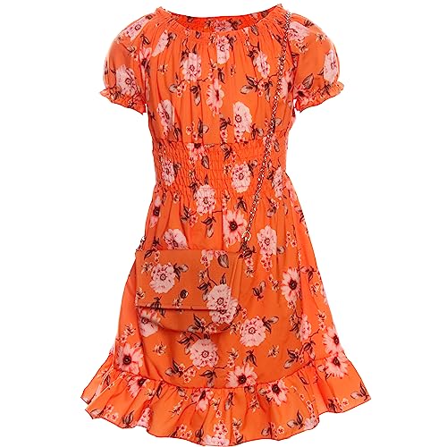 GILLSONZ KK0001 KK5001-2 Mädchen Party Freizeit Sommer Kleid mit Tasche (as3, Numeric, Numeric_152, Numeric_158, Regular, Orange) von GILLSONZ