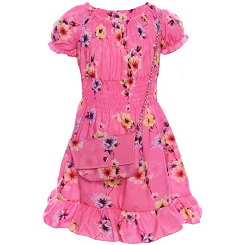 GILLSONZ KK0001 KK5001-2 Mädchen Party Freizeit Sommer Kleid mit Tasche (as3, Numeric, Numeric_152, Numeric_158, Regular, Rosa) von GILLSONZ