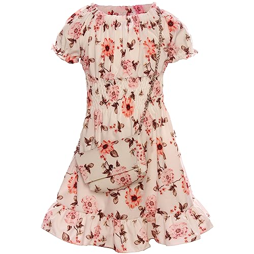GILLSONZ KK0001 KK5001-2 Mädchen Party Freizeit Sommer Kleid mit Tasche (as3, Numeric, Numeric_152, Numeric_158, Regular, Weiß) von GILLSONZ