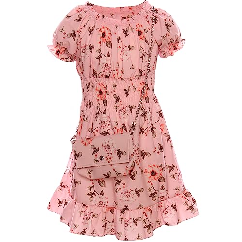 GILLSONZ KK0001 KK5001-2 Mädchen Party Freizeit Sommer Kleid mit Tasche (as3, Numeric, Numeric_158, Numeric_164, Regular, Blaßrosa) von GILLSONZ