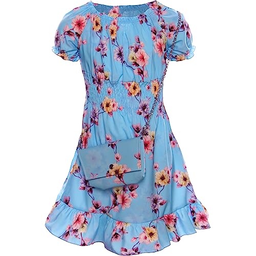 GILLSONZ KK0001 KK5001-2 Mädchen Party Freizeit Sommer Kleid mit Tasche (as3, Numeric, Numeric_158, Numeric_164, Regular, Turkis) von GILLSONZ