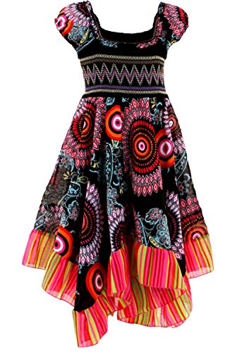 GILLSONZ Neu602vDa Mädchen Kinder Sommer Freizeit Kleid (122/128, Schwarz) von GILLSONZ