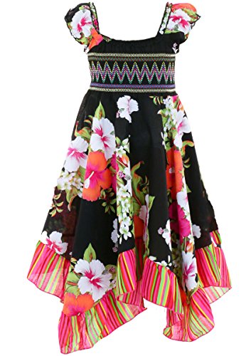 GILLSONZ Neu604vDa Mädchen Kinder Sommer Freizeit Kleid (110/116, Schwarz(604)) von GILLSONZ