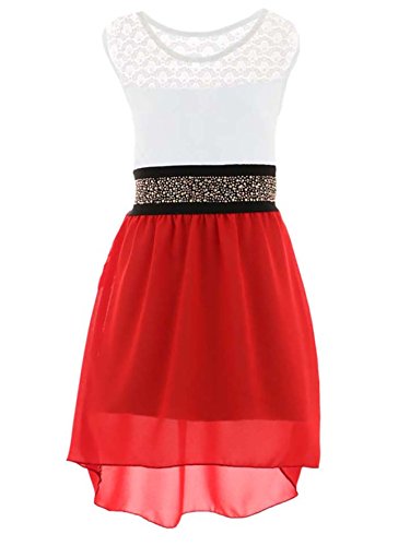 GILLSONZ PK99vDa Mädchen fest Kommunions Hochzeit Kinder festlich Party Kleid Gr.98-176 (128/134, Rot) von GILLSONZ