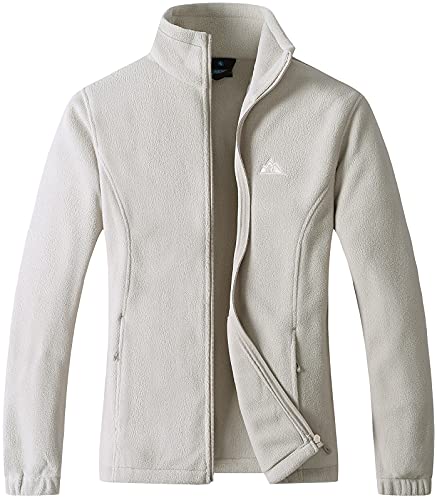 GIMECEN Leichte Damen-Fleecejacke aus weichem Polar-Fleece mit durchgehendem Reißverschluss, Outdoor-Freizeitjacke mit Reißverschlusstaschen, Beige, 3XL von GIMECEN