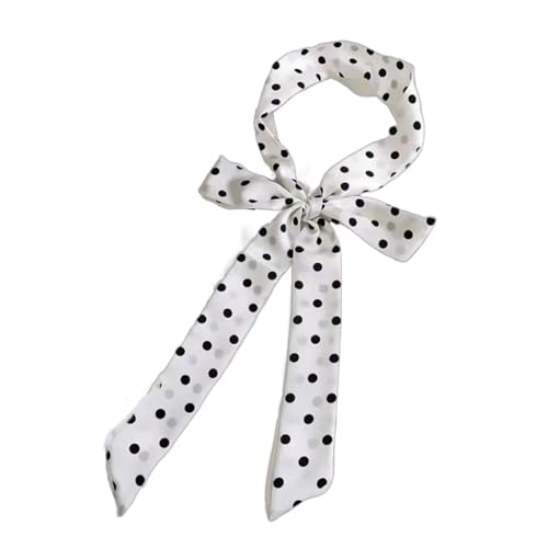 Damen Satin Gürtel 5cm x 195cm Band Imitated Silk Lange Schal Kleid Bund Hut Zubehör (White Polka Dot) von GIMIRO