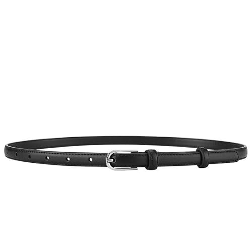 Damen Ledergürtel 1,5cm breiter Rindsledergürtel dünner Gürtel für Kleider, Jeans, Jacken (Black, 110cm) von GIMIRO