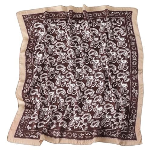 GIMIRO Frauen 70x70cm Schal Simulierte Seide Blumen Schal Krawatte Hahnentritt-Bandana (Coffee Khaki Beige PSL) von GIMIRO