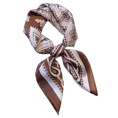 GIMIRO Frauen 70x70cm Schal Simulierte Seide Blumen Schal Krawatte Hahnentritt-Bandana (Coffee PSL FJ952-2) von GIMIRO