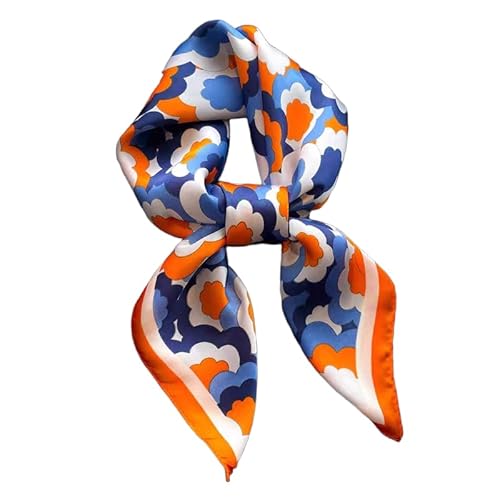 GIMIRO Frauen 70x70cm Schal Simulierte Seide Blumen Schal Krawatte Hahnentritt-Bandana (D03 Floral Blue/Orange) von GIMIRO