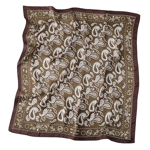 GIMIRO Frauen 70x70cm Schal Simulierte Seide Blumen Schal Krawatte Hahnentritt-Bandana (Olive Green Coffee Beige PSL) von GIMIRO