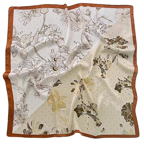 GIMIRO Frauen 70x70cm Schal Simulierte Seide Blumen Schal Krawatte Hahnentritt-Bandana (Light Olive White Flower FJ933-3) von GIMIRO