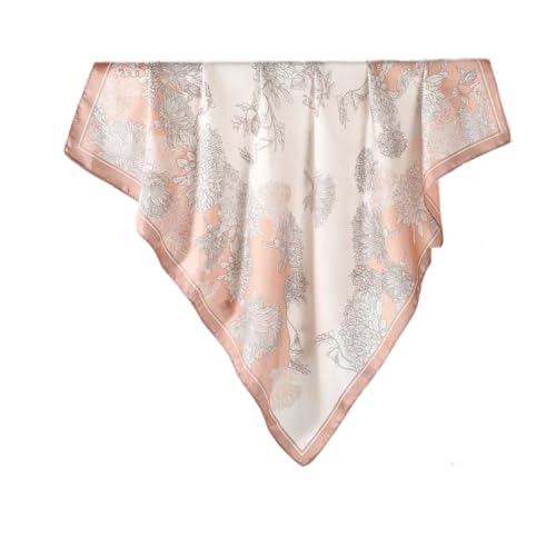 GIMIRO Frauen 70x70cm Schal Simulierte Seide Blumen Schal Krawatte Hahnentritt-Bandana (Pink Flower FJ934-1) von GIMIRO