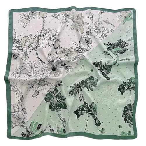 GIMIRO Frauen 70x70cm Schal Simulierte Seide Blumen Schal Krawatte Hahnentritt-Bandana (Green White Flower FJ933-1) von GIMIRO