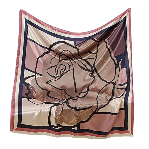 GIMIRO Frauen 70x70cm Schal Simulierte Seide Blumen Schal Krawatte Hahnentritt-Bandana (Light Coffee Rose FG1-1) von GIMIRO